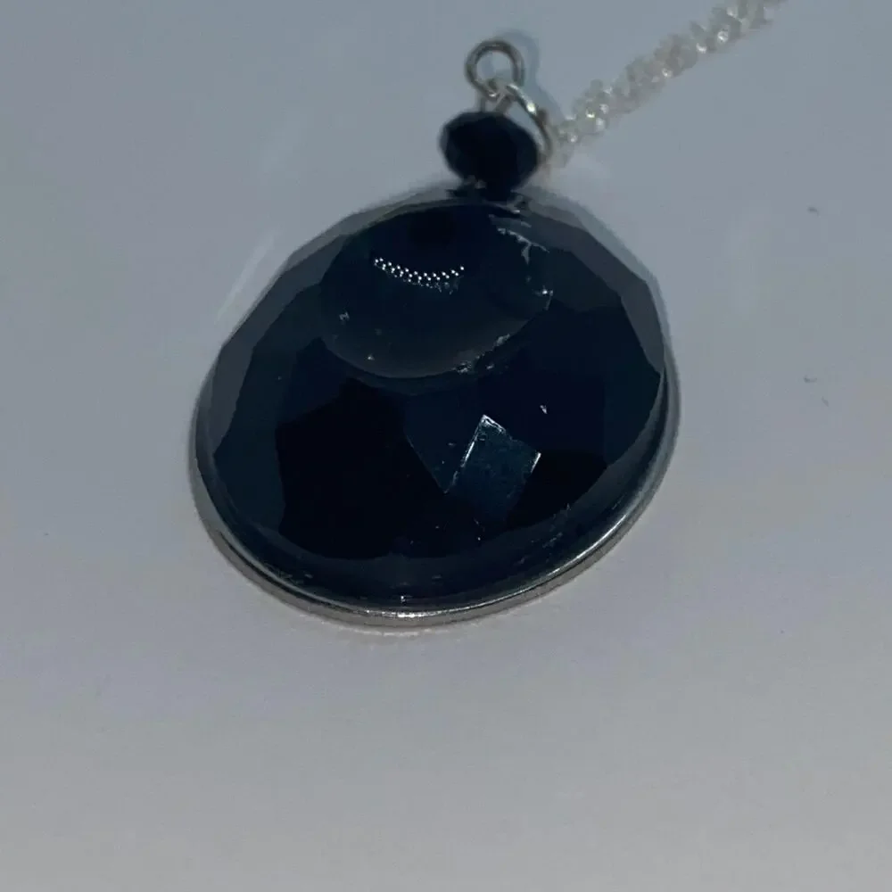 Silver-Tone Black Textured Pendant Necklace